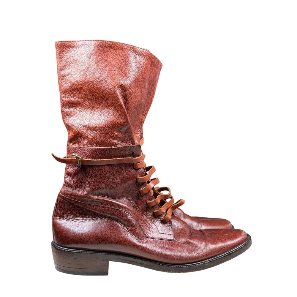 Vintage Anne Klein Brown Leather Combat Boots Women's Sz US 9, Made in Italy